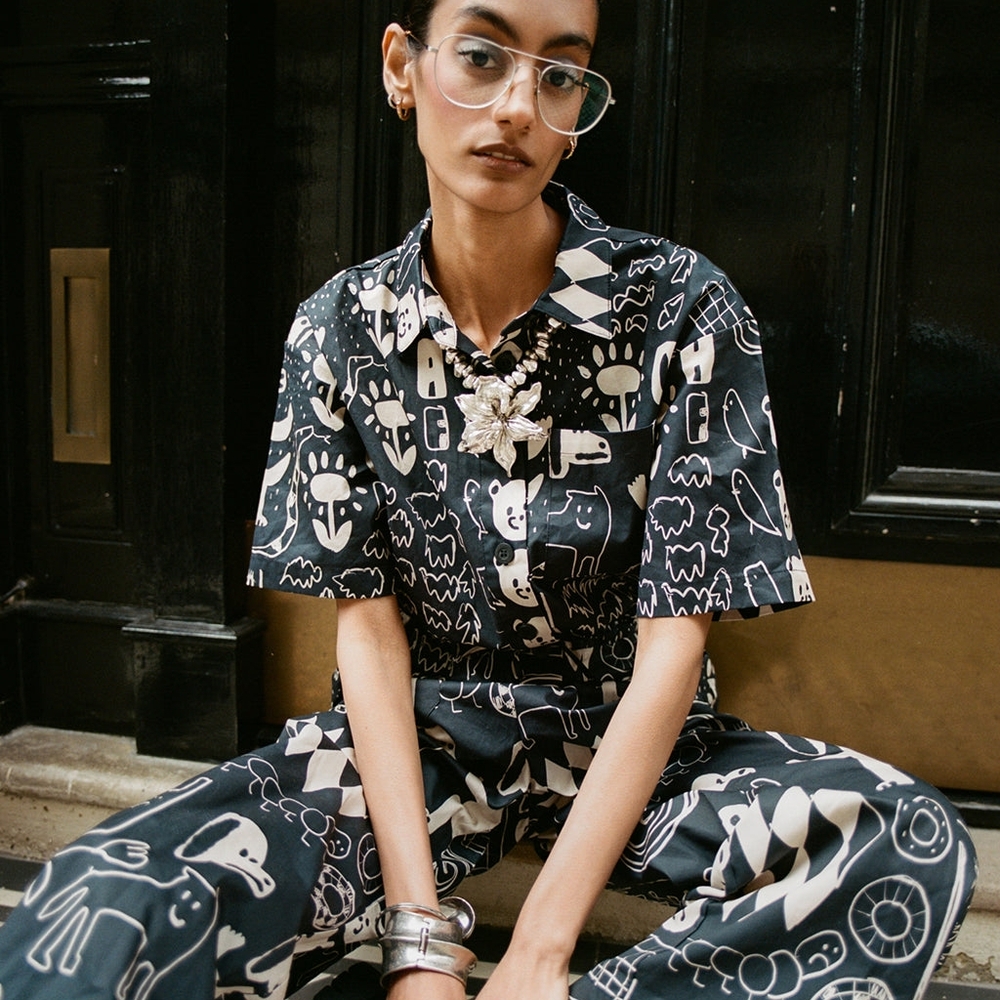 Lazy Oaf Black and White Graphic Jumpsuit